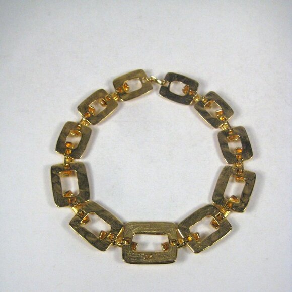 Vintage Chunky Goldtone Cream Enamel Link Chain Necklace 18 inch Collar Statemen - Picture 8 of 9